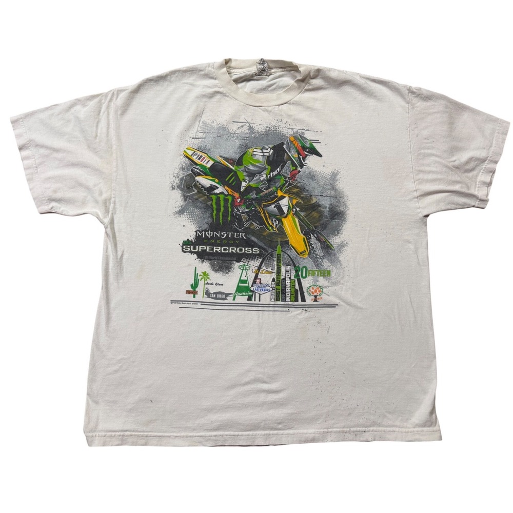 2015 Monster Energy AMA Supercross Motocross Graphic T-Shirt White 2XL Dirt Bike